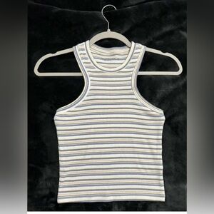 Abercrombie & Fitch White and Gray Fitted Sleeveless Tank Top